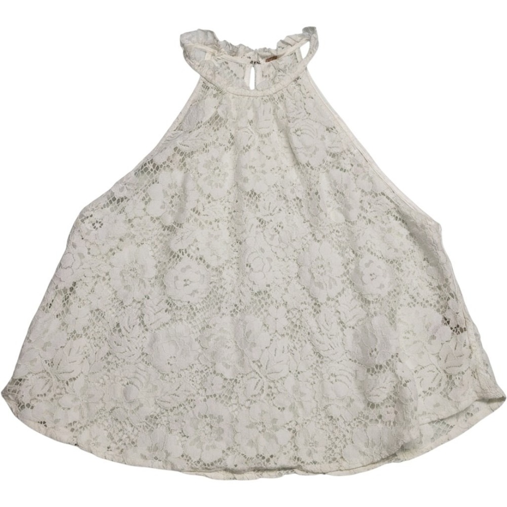 Free People White Floral Lace Halter Top Sleeveless Boho High Neck Small Fairy